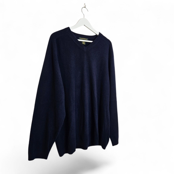 Daniel Bishop 2-Ply 100% Cashmere V-Neck Sweater Navy Blue Men's XL Luxe